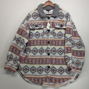 NWT Simply Southern Womens Aztec Sherpa Shacket Sweater Button Jacket XXL